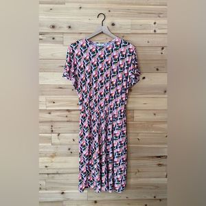 Boden Size 8 Long Flutter Sleeve Jersey Knee Length Abstract Patterened Dress